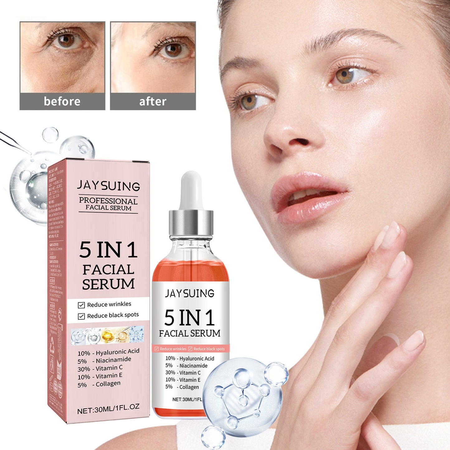 5 In 1 Facial Serum Vitamin C Anti Aging Reduces Hydrating Collagen Serum