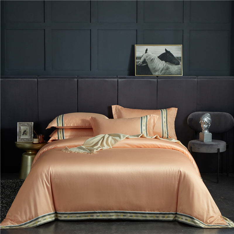 Four-piece Set Silk Satin Striped Sheets