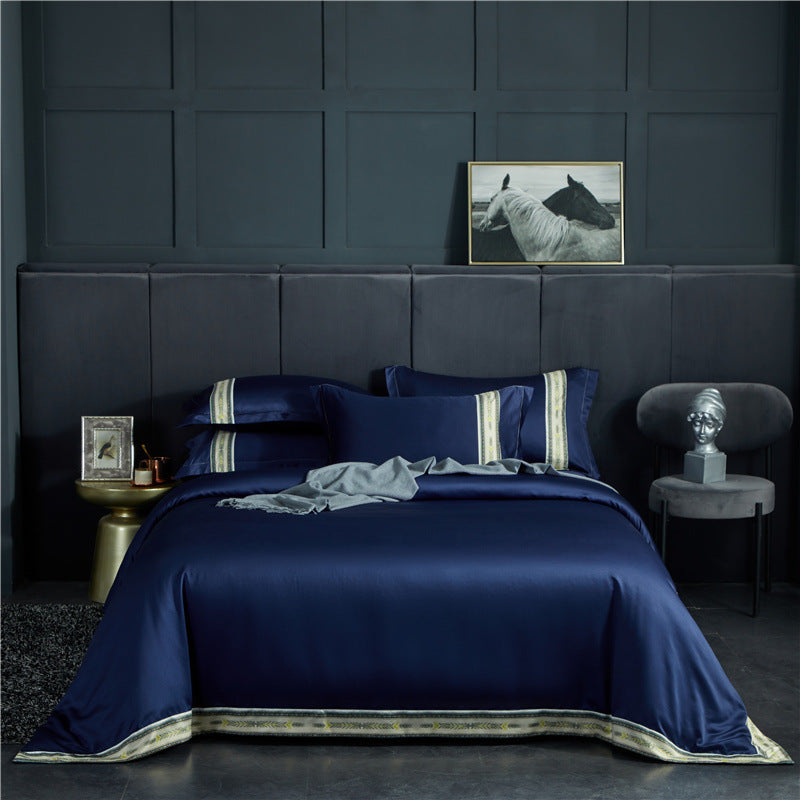 Four-piece Set Silk Satin Striped Sheets