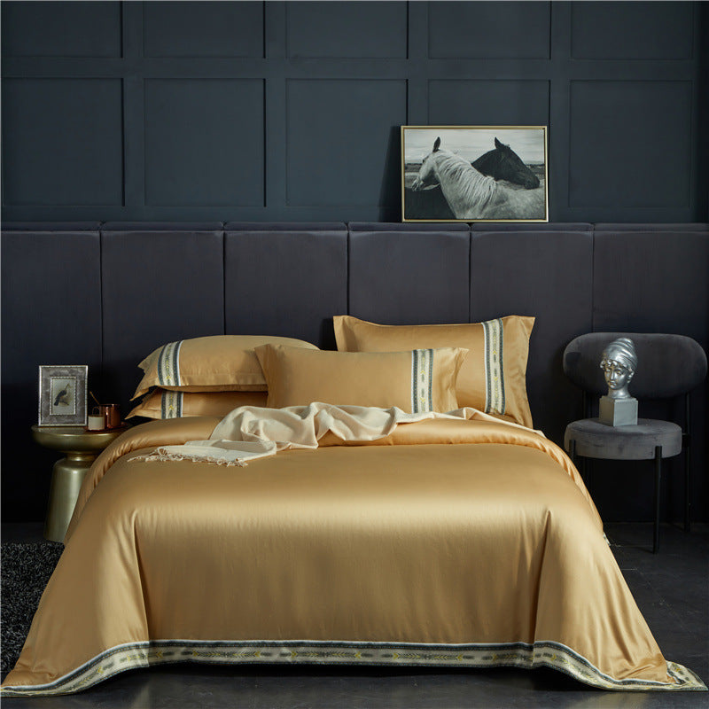 Four-piece Set Silk Satin Striped Sheets