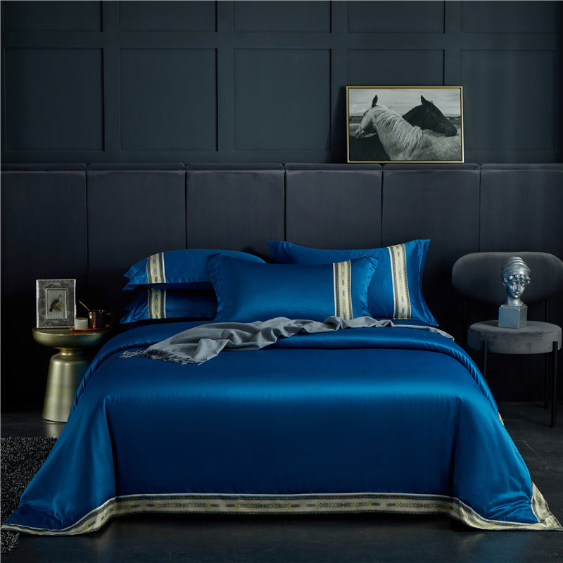Four-piece Set Silk Satin Striped Sheets