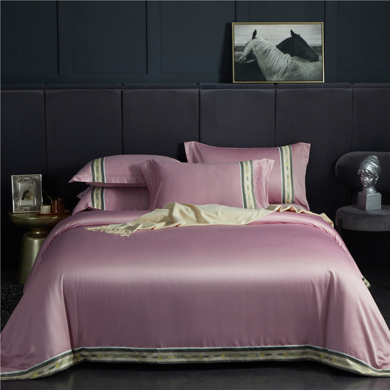Four-piece Set Silk Satin Striped Sheets