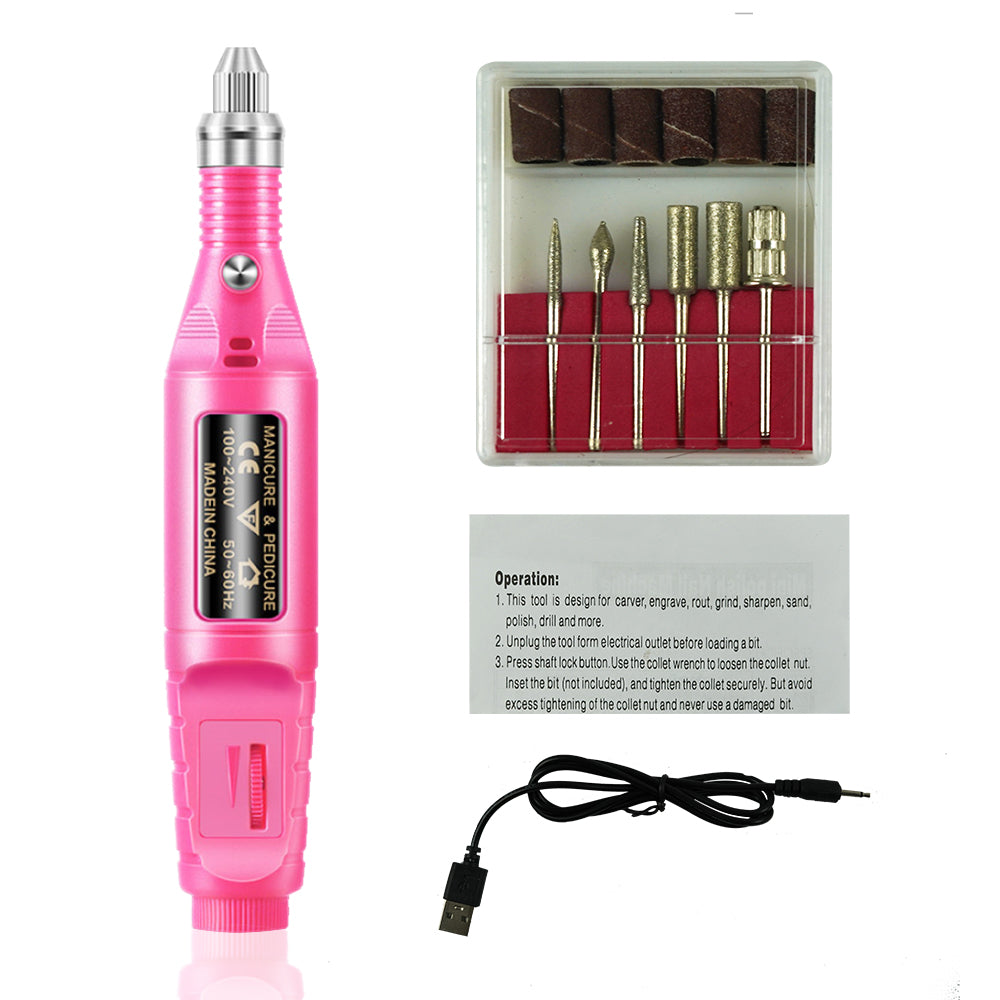 Manicure Pedicure Drill Set Machine for Ceramic Gel Nail Drill Equipment- USB Powered