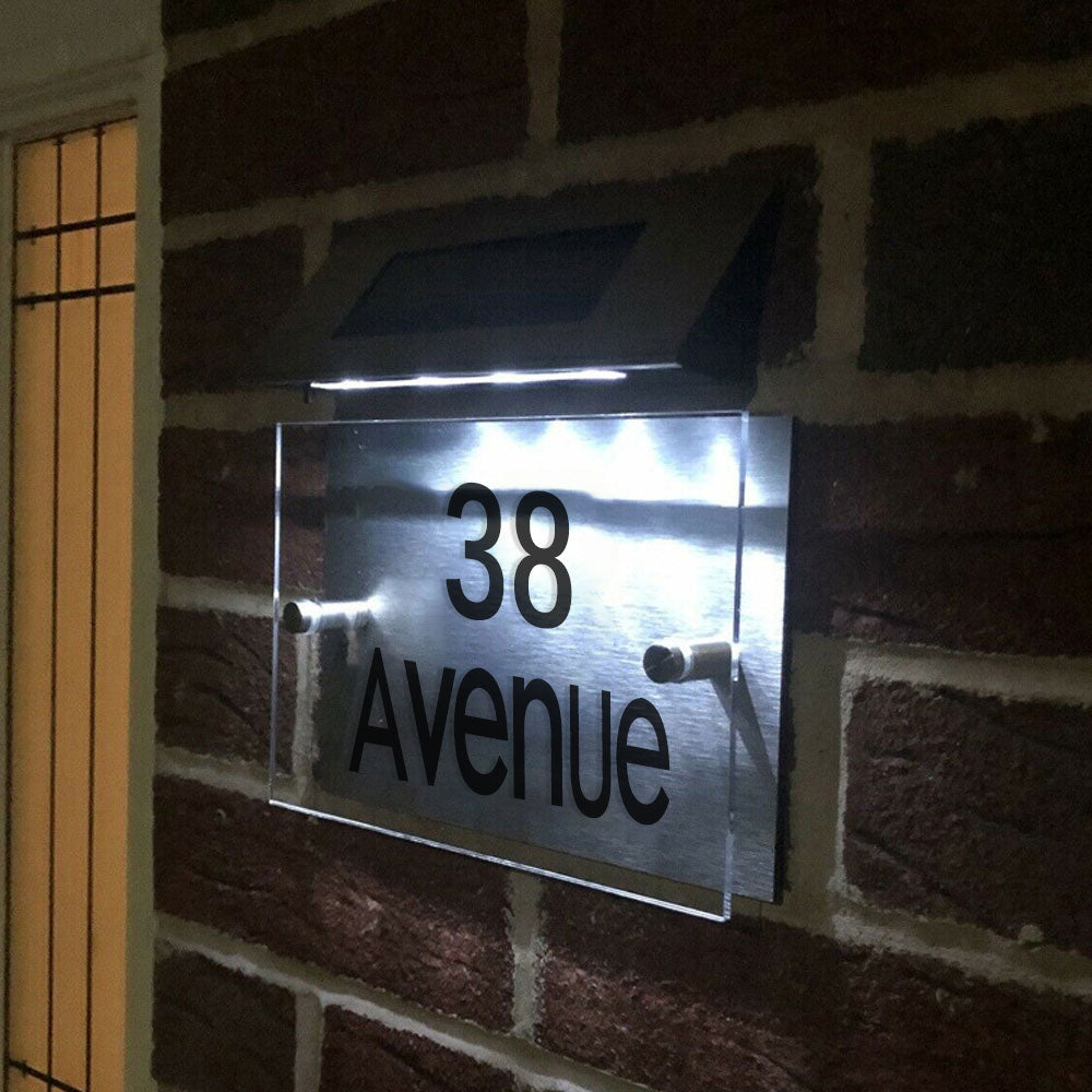 DIY Solar Powered Modern House Stainless Steel Sign Number