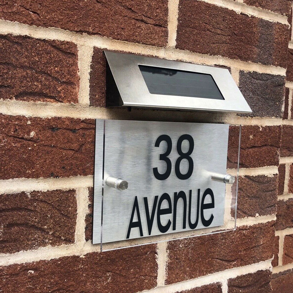 DIY Solar Powered Modern House Stainless Steel Sign Number