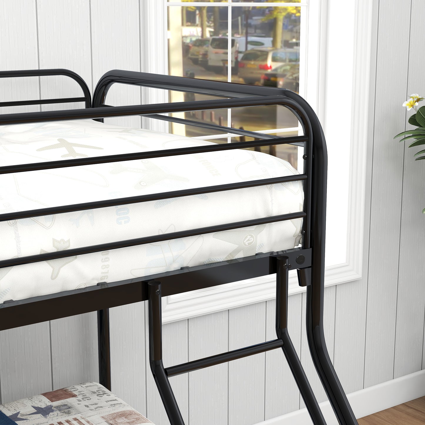 Heavy Duty Full Metal Easy Assembly Bunk Bed Frame with Guardrail and Stairs