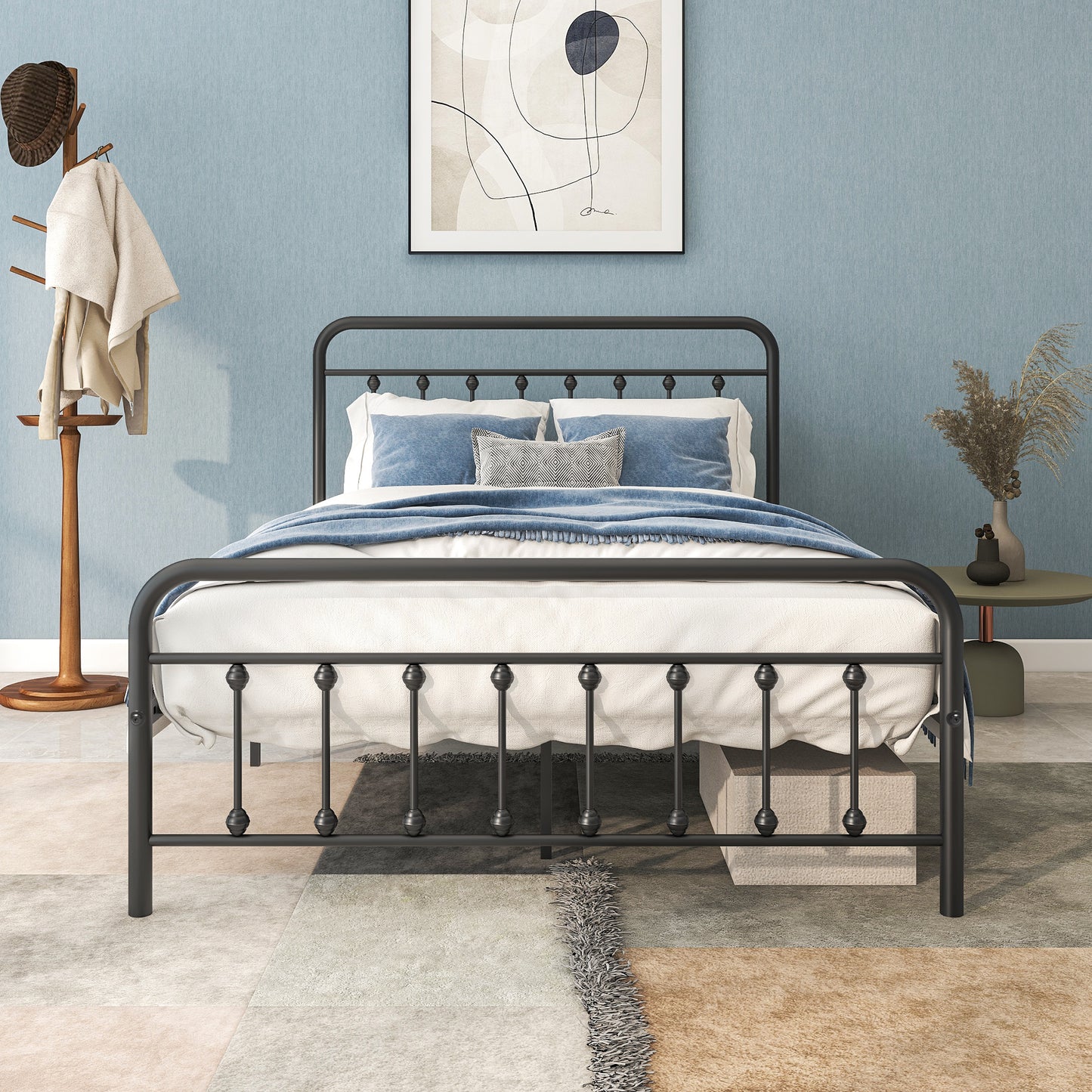 Heavy Duty Metal Full Slat Support Easy Assembly Platform Bed Frame in Black