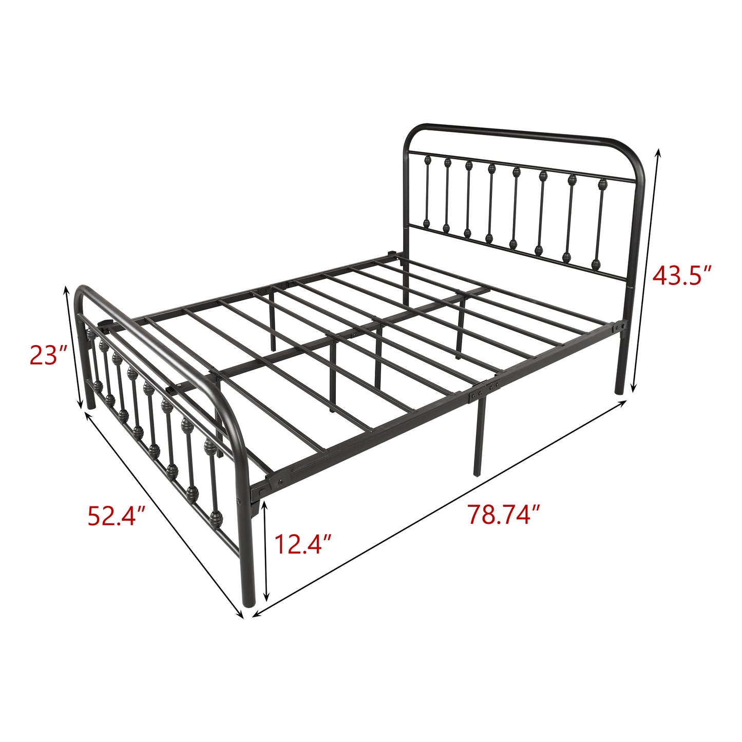 Heavy Duty Metal Full Slat Support Easy Assembly Platform Bed Frame in Black