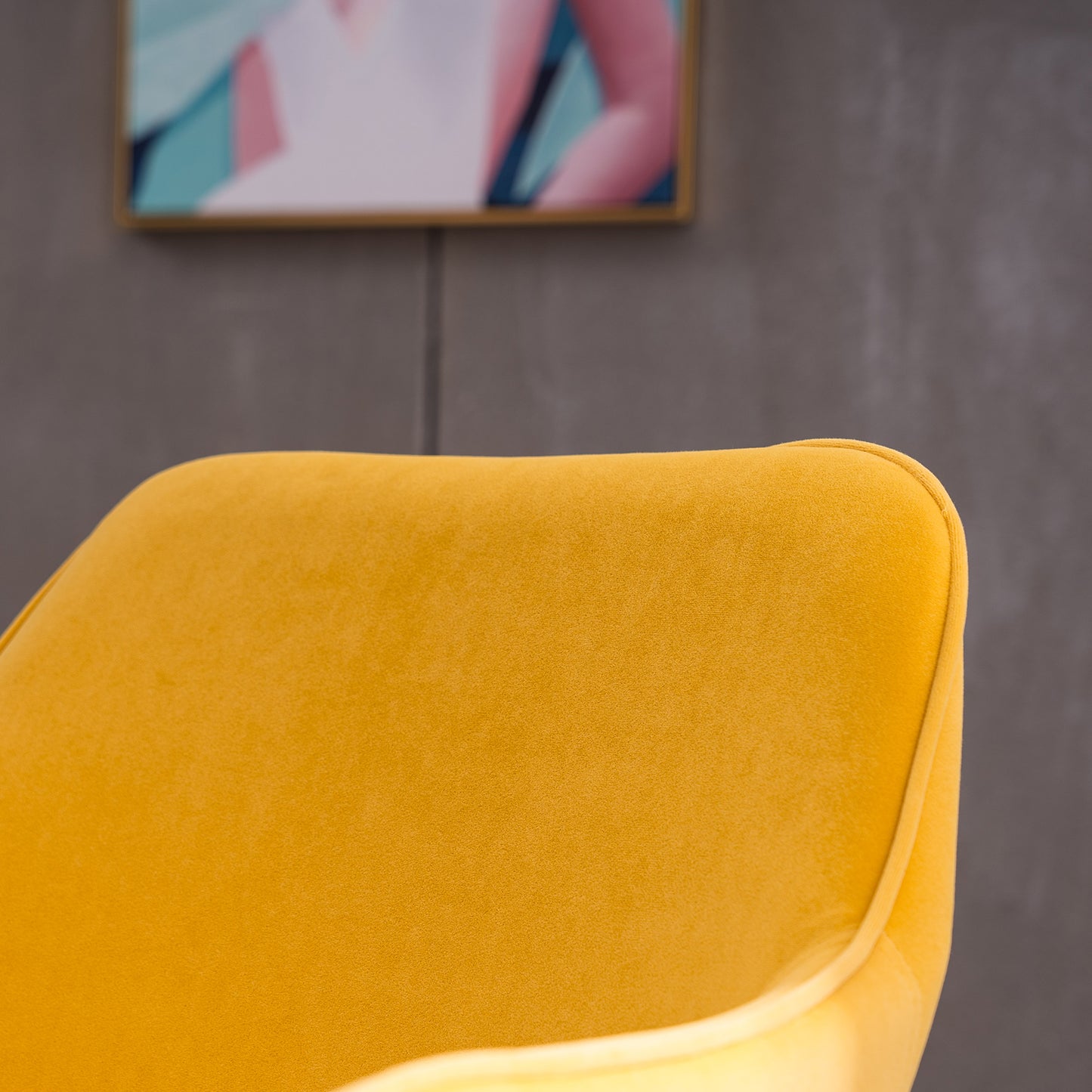 360° Revolving Modern Design Velvet Home and Office Chair with Metal Legs- Yellow