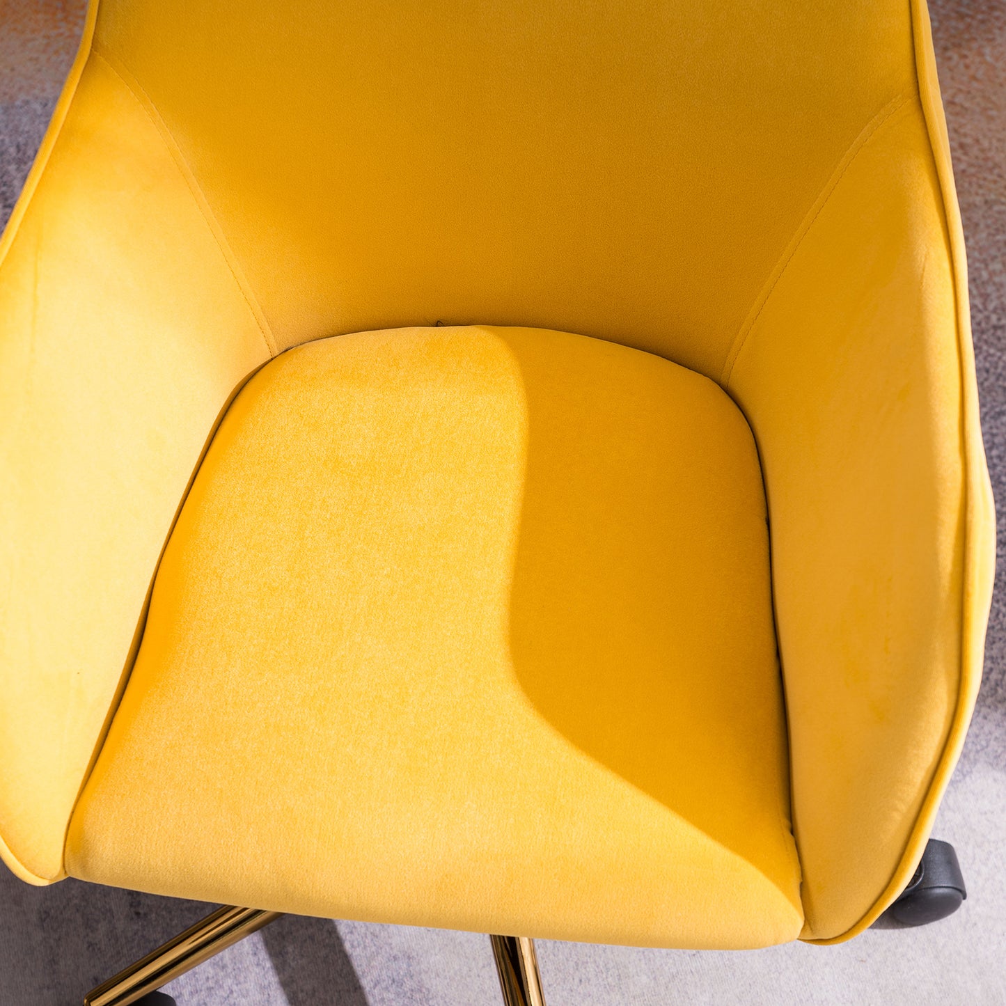 360° Revolving Modern Design Velvet Home and Office Chair with Metal Legs- Yellow
