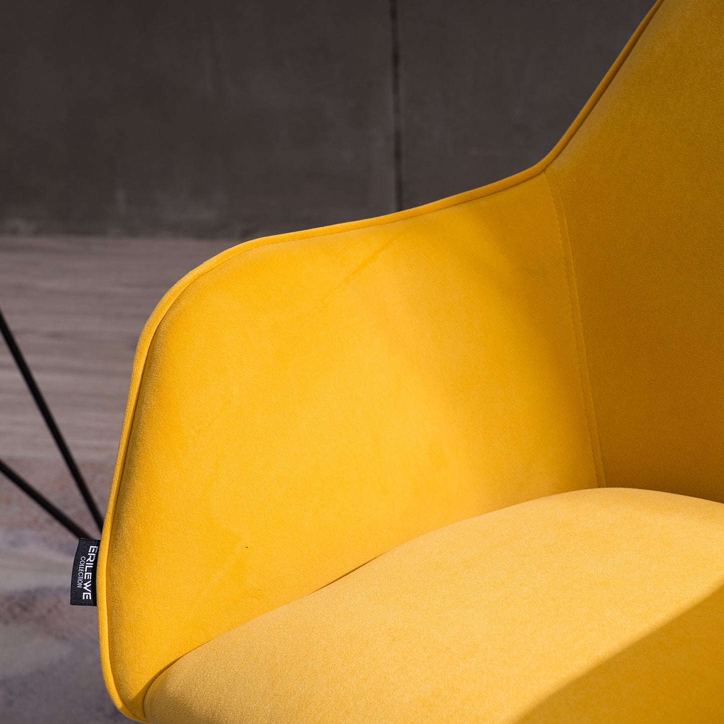 360° Revolving Modern Design Velvet Home and Office Chair with Metal Legs- Yellow