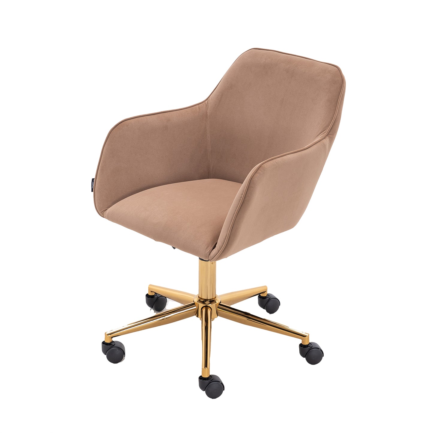 360° Revolving Modern Design Velvet Home and Office Chair with Metal Legs- Light Coffee
