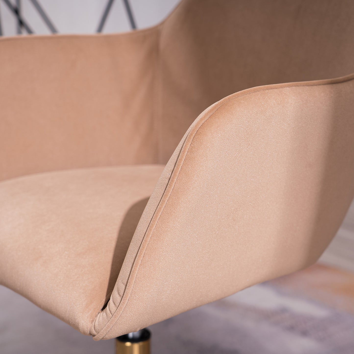 360° Revolving Modern Design Velvet Home and Office Chair with Metal Legs- Light Coffee
