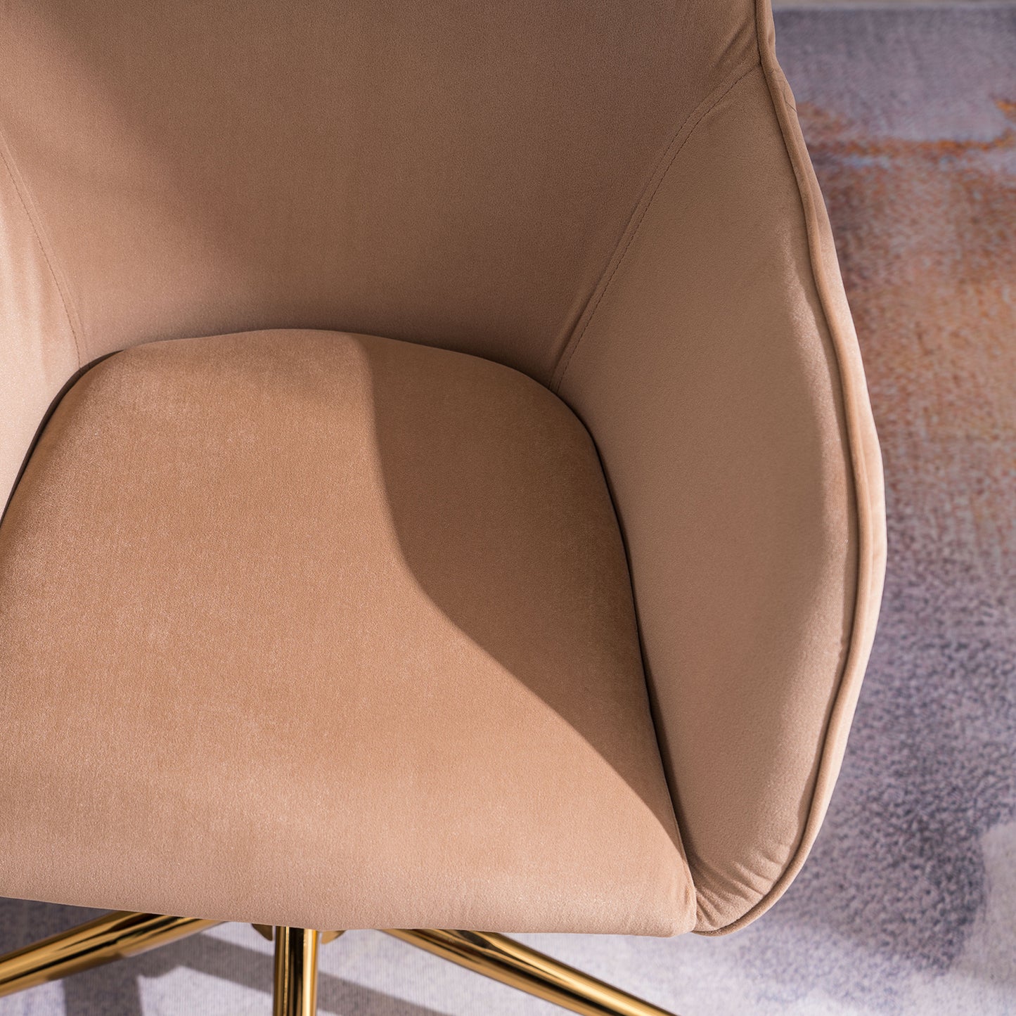 360° Revolving Modern Design Velvet Home and Office Chair with Metal Legs- Light Coffee