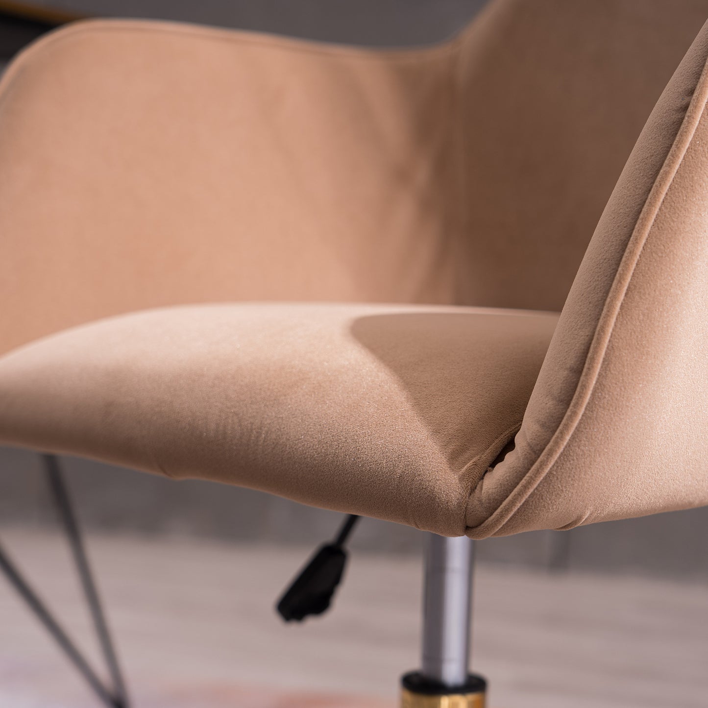 360° Revolving Modern Design Velvet Home and Office Chair with Metal Legs- Light Coffee