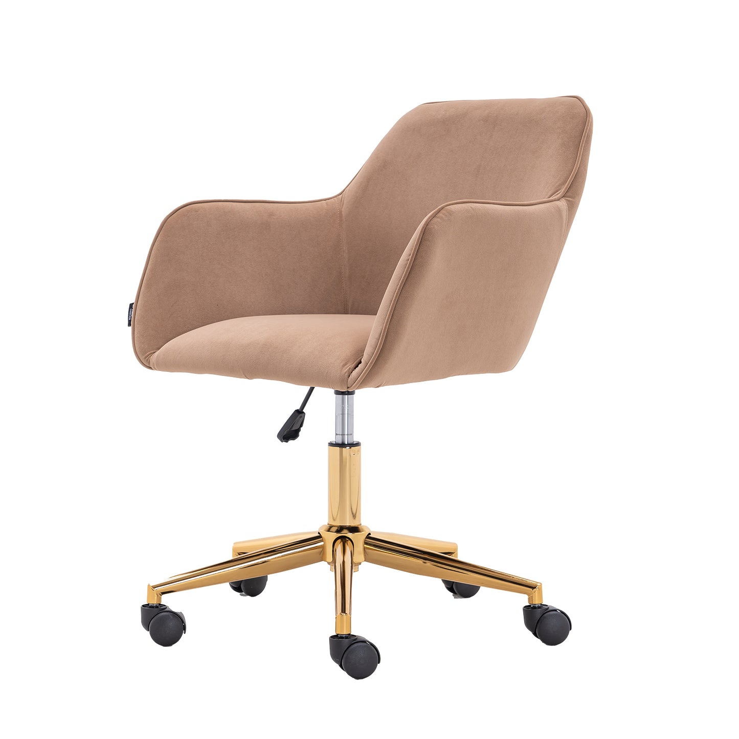 360° Revolving Modern Design Velvet Home and Office Chair with Metal Legs- Light Coffee
