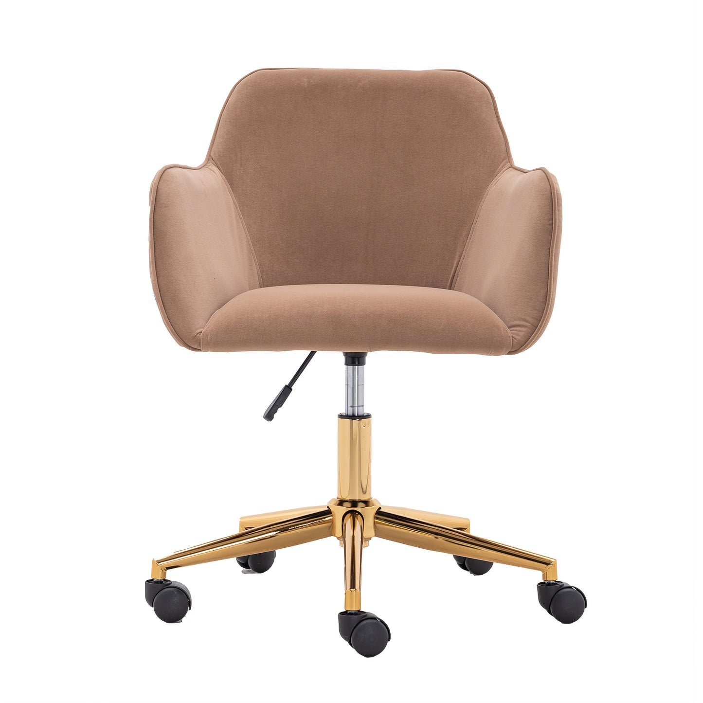 360° Revolving Modern Design Velvet Home and Office Chair with Metal Legs- Light Coffee