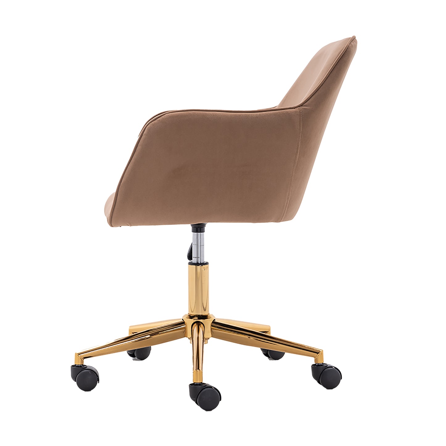 360° Revolving Modern Design Velvet Home and Office Chair with Metal Legs- Light Coffee