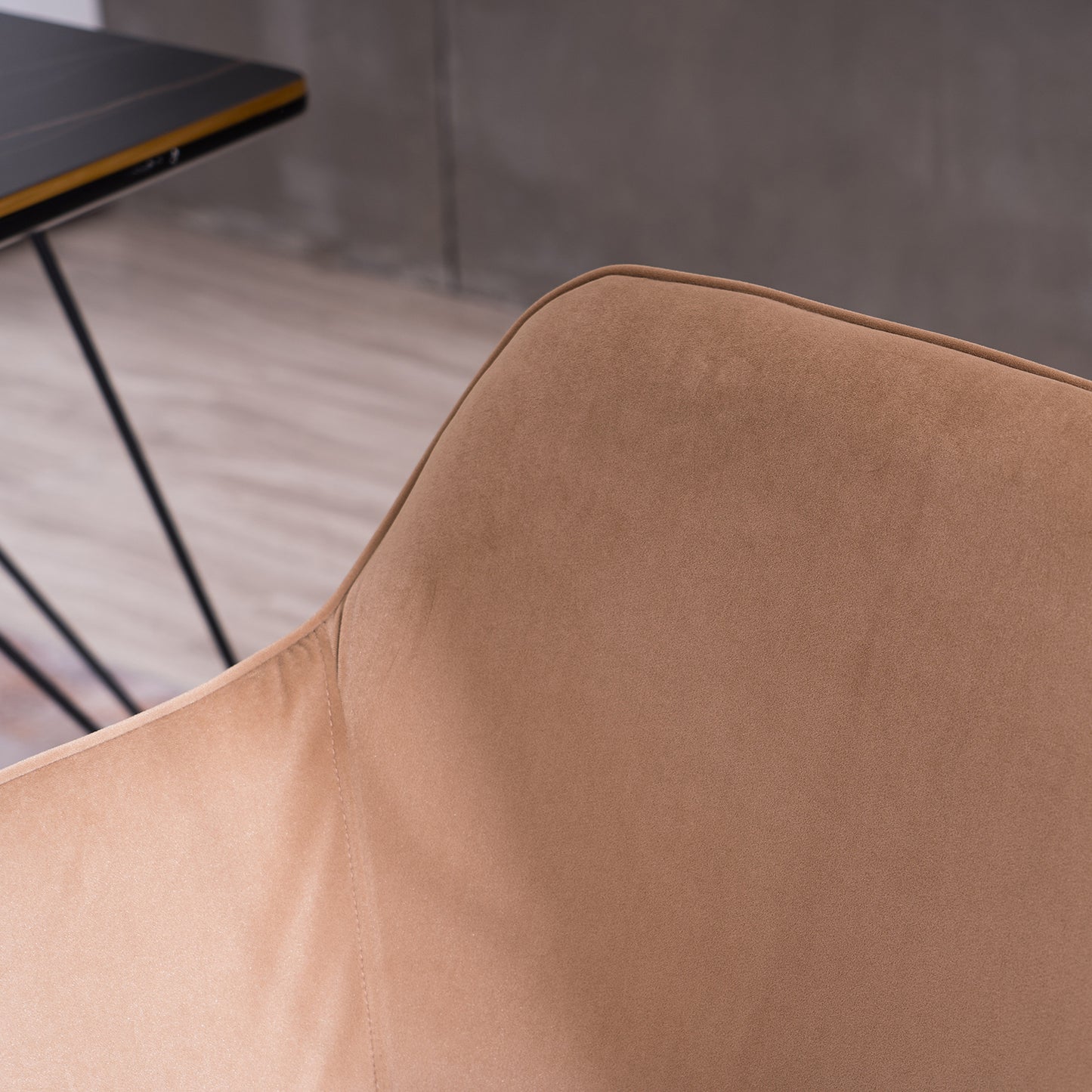 360° Revolving Modern Design Velvet Home and Office Chair with Metal Legs- Light Coffee