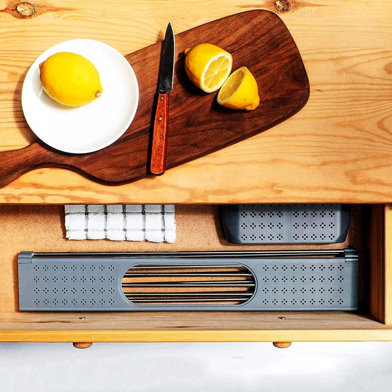 Roll-Up Over the Sink Stainless Steel Dish Drying Rack with Utensil Holder