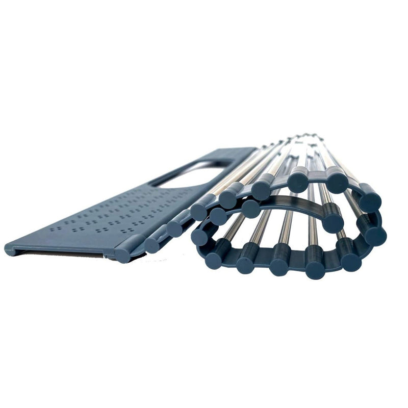 Roll-Up Over the Sink Stainless Steel Dish Drying Rack with Utensil Holder