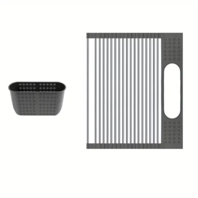 Roll-Up Over the Sink Stainless Steel Dish Drying Rack with Utensil Holder