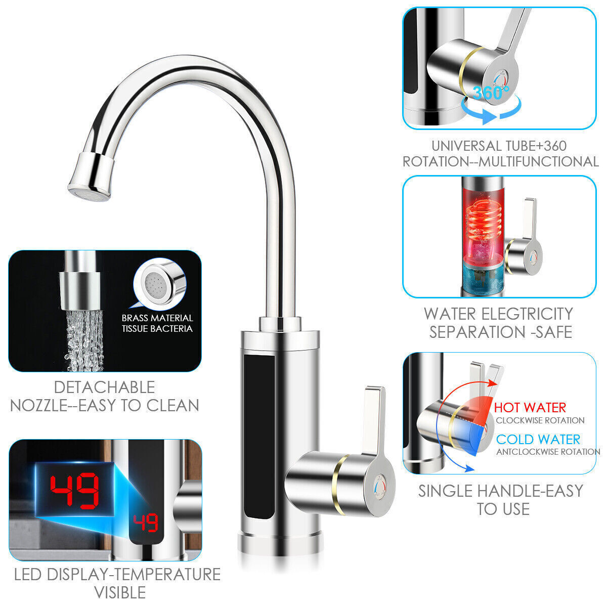 Electric Heating Fast Instant Hot Water Heater Faucet - Silver