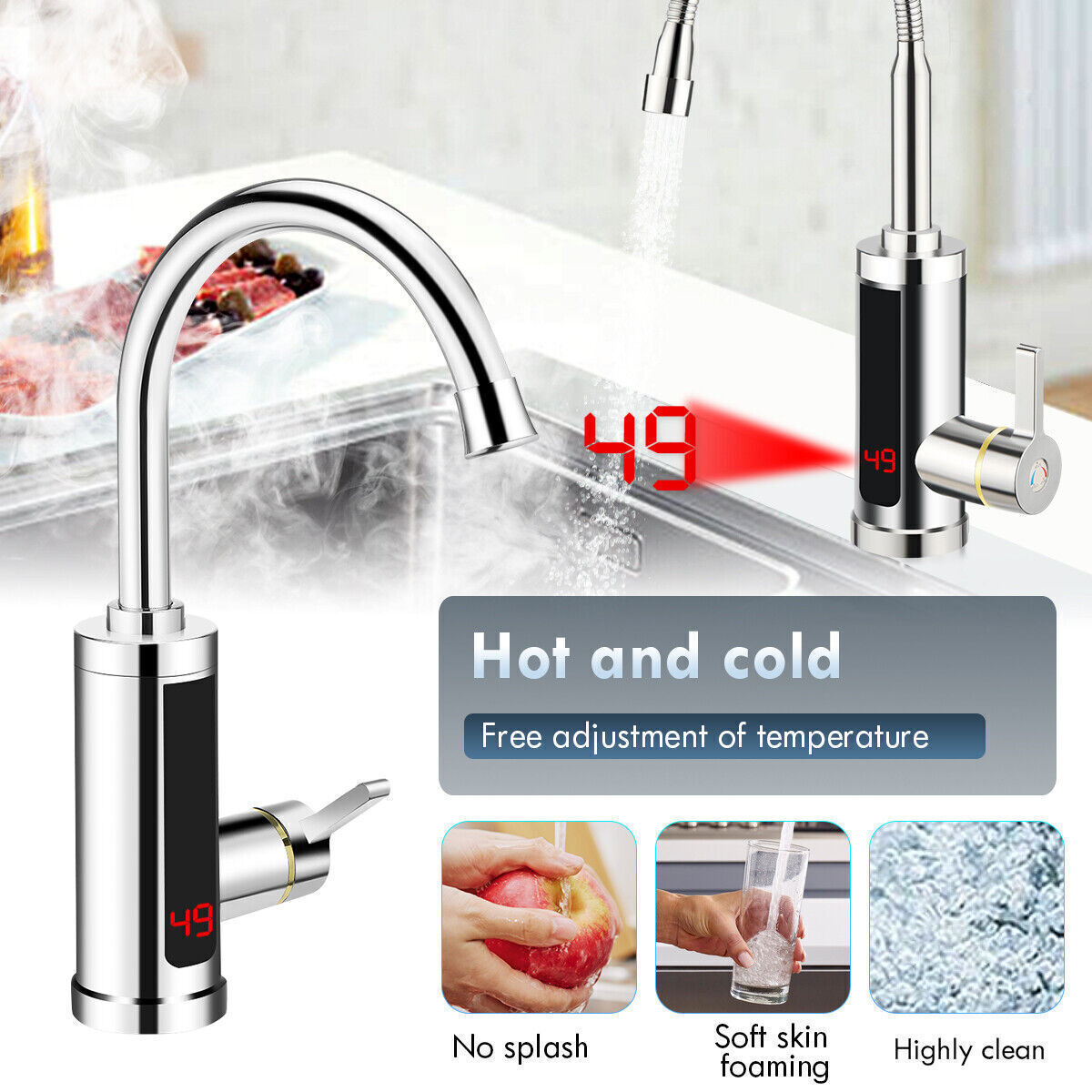 Electric Heating Fast Instant Hot Water Heater Faucet - Silver