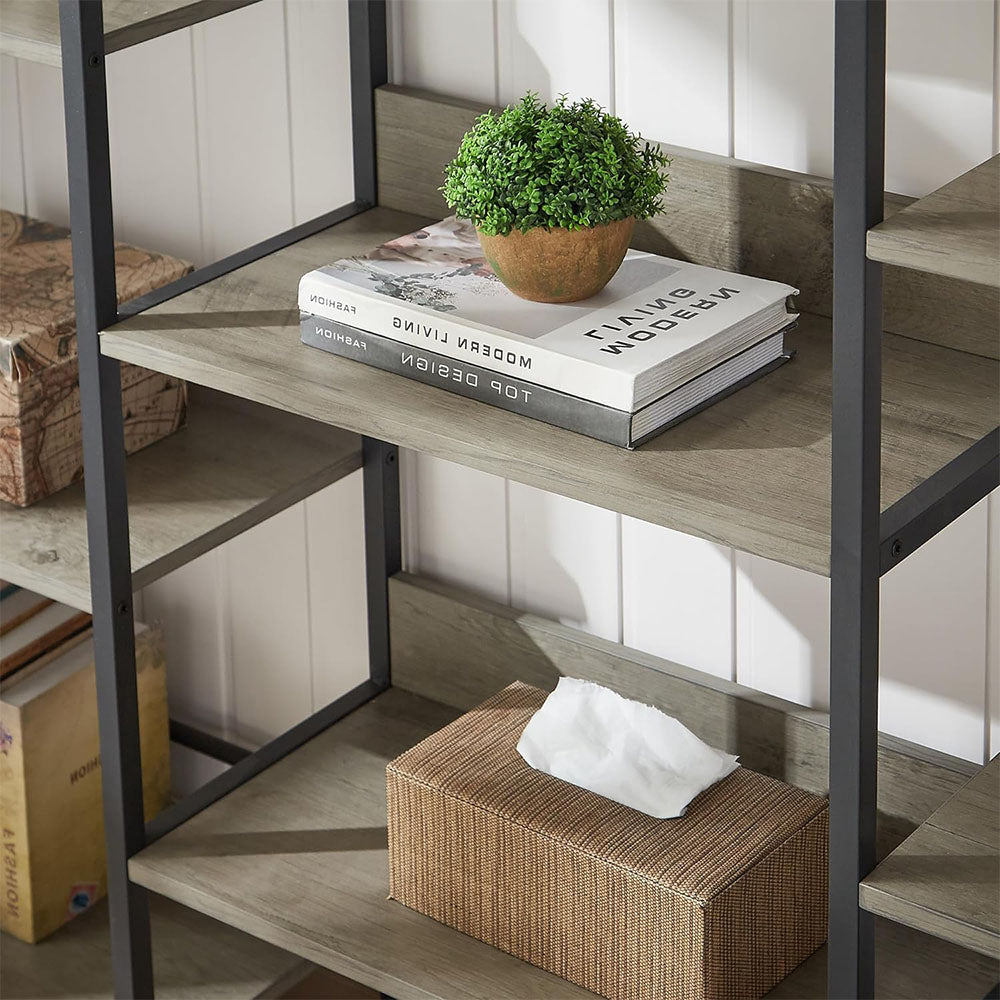 Triple Wide 5-Tier Industrial Bookshelf - Grey
