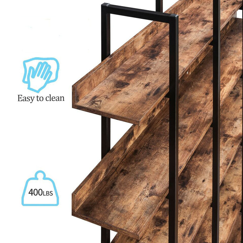 5-Tier Industrial Bookshelf with Metal Frame - Brown