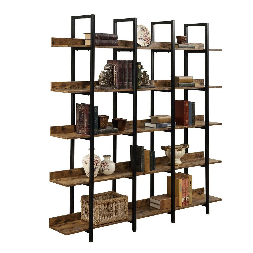 5-Tier Industrial Bookshelf with Metal Frame - Brown