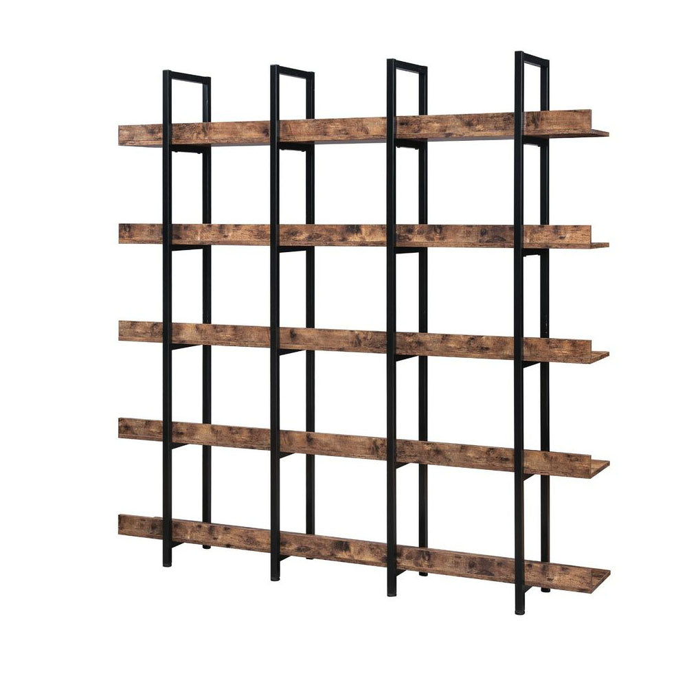 5-Tier Industrial Bookshelf with Metal Frame - Brown