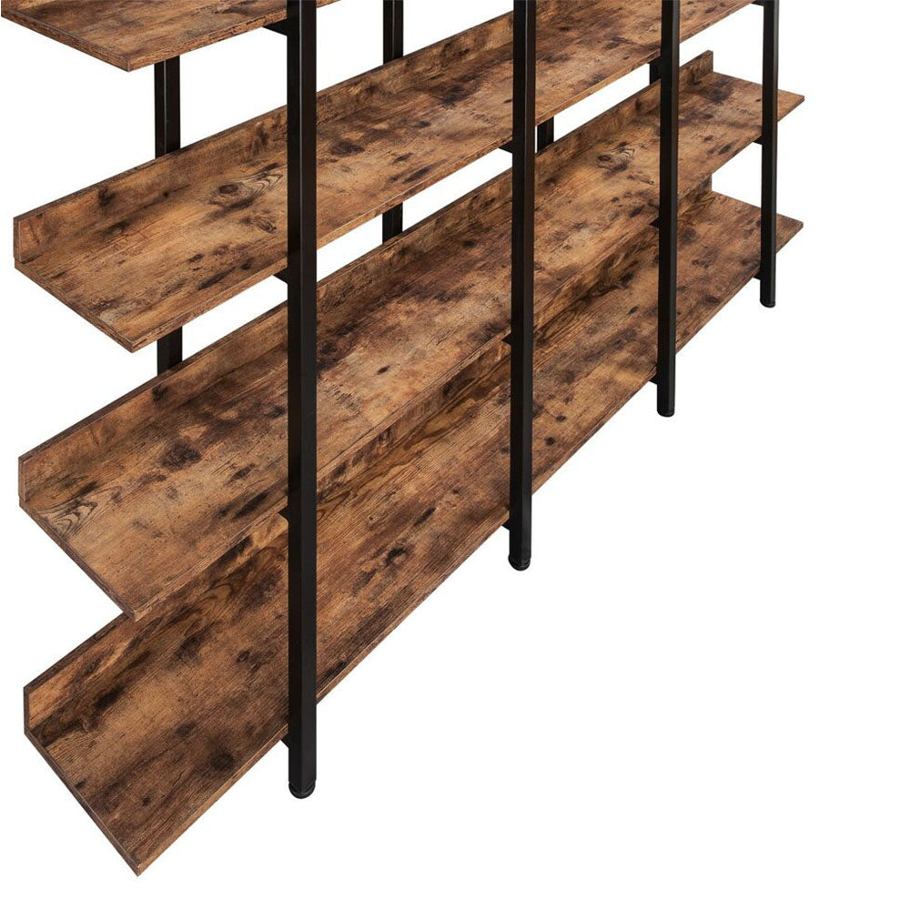 5-Tier Industrial Bookshelf with Metal Frame - Brown