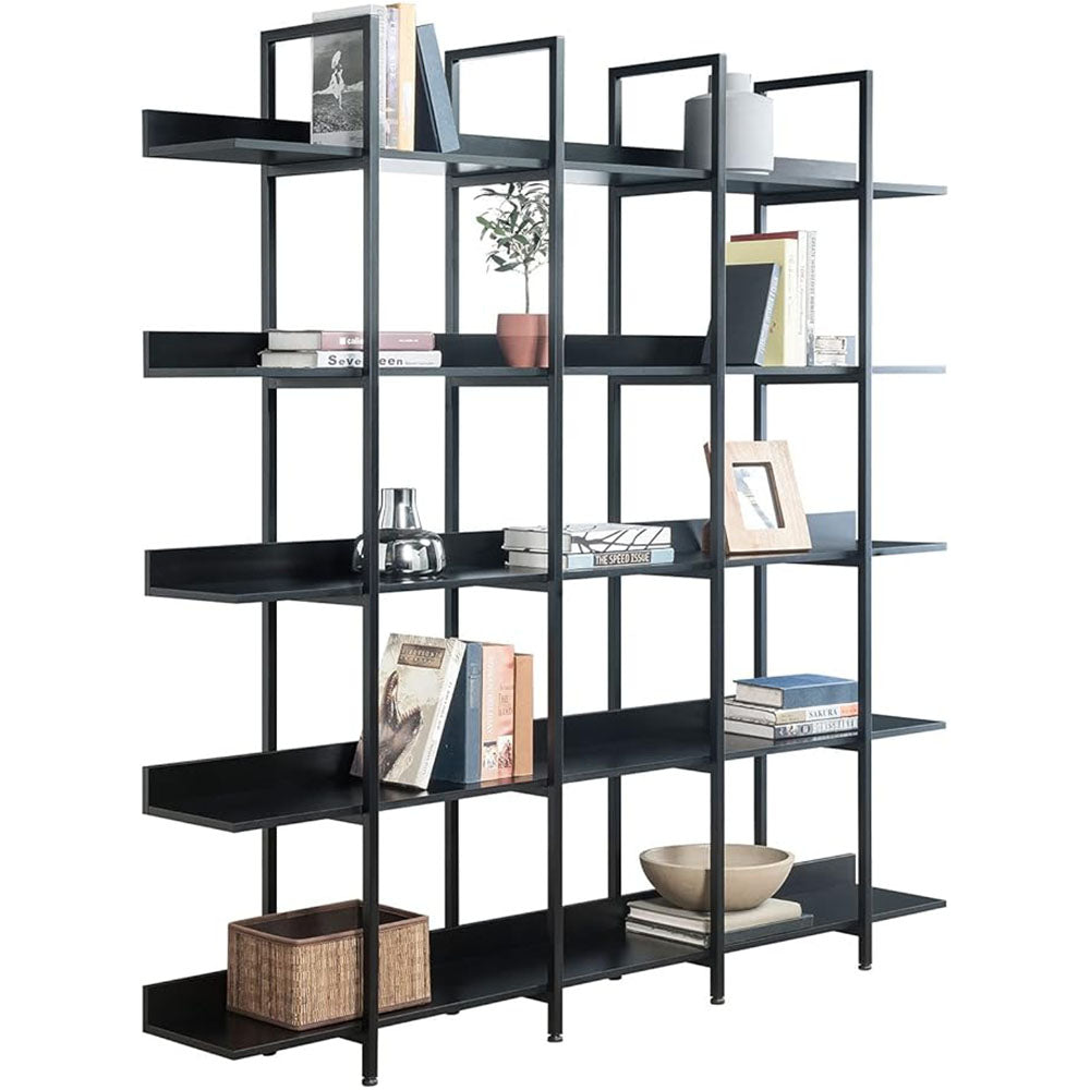 5-Tier Industrial Bookshelf with Metal Frame - Black
