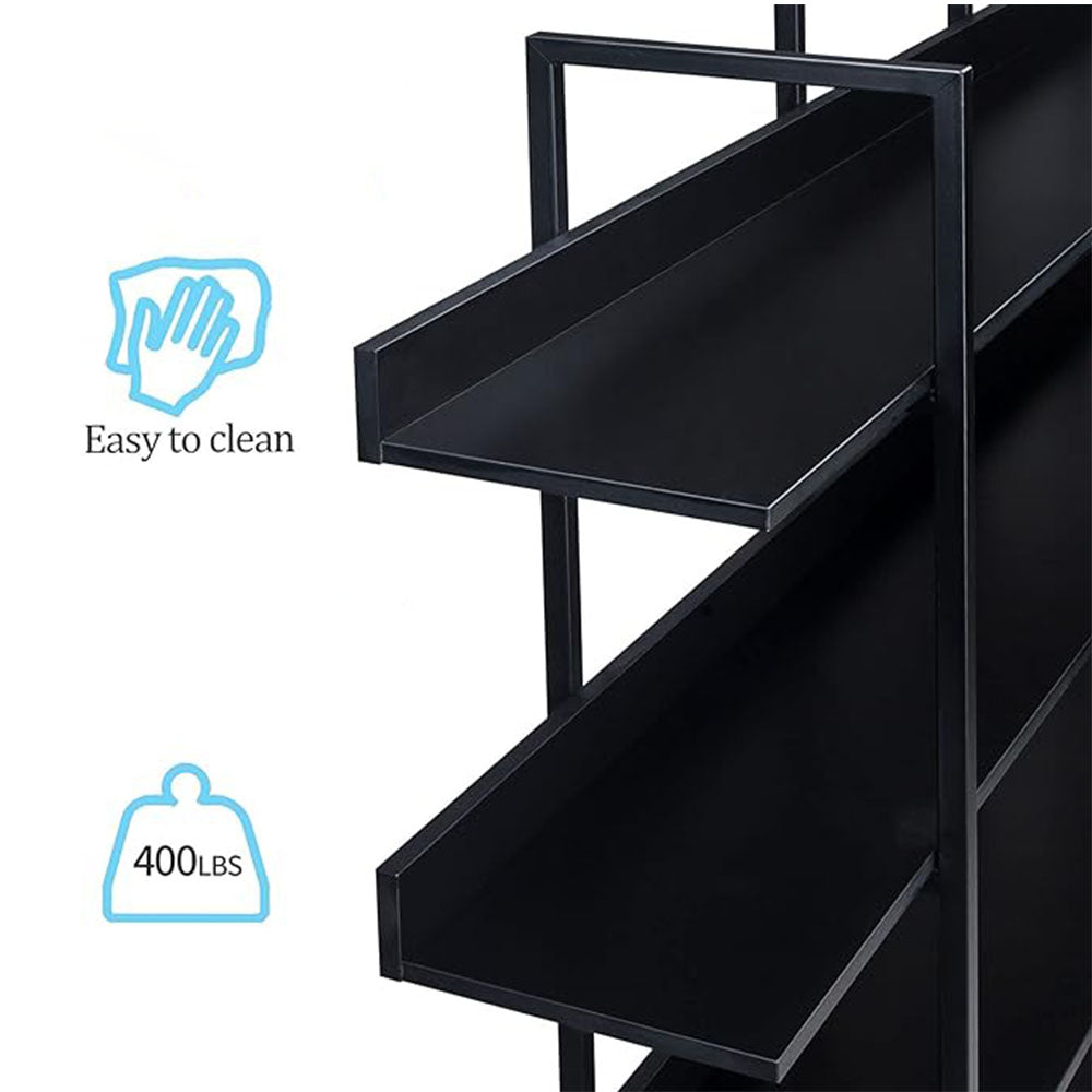 5-Tier Industrial Bookshelf with Metal Frame - Black