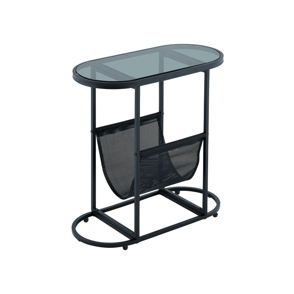 Set of 2 Glass Oval Side Tables Living Room Magazine Organizer