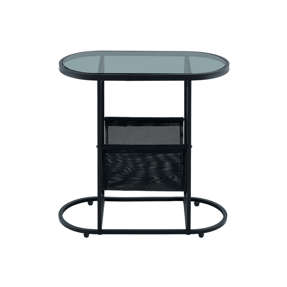 Set of 2 Glass Oval Side Tables Living Room Magazine Organizer