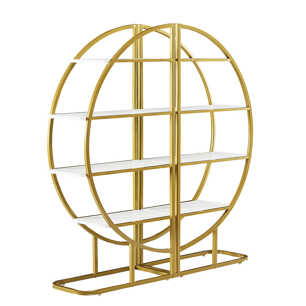 4-Tier Round Open Bookshelf with Gold Metal Frame - White