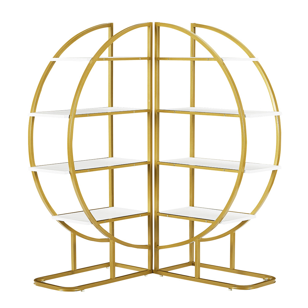 4-Tier Round Open Bookshelf with Gold Metal Frame - White