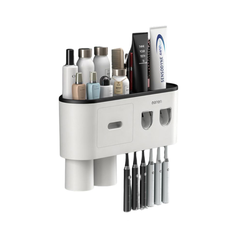 Smart Magnetic Inverted Toothbrush Holder with Automatic Toothpaste Squeezer