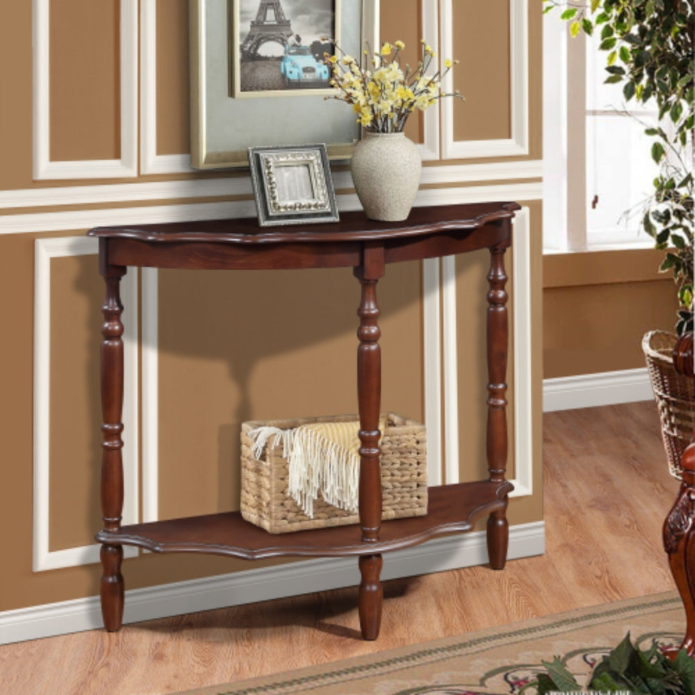 42 Inch Curved Half Moon Console Table with Cloud Design Top in Light Espresso