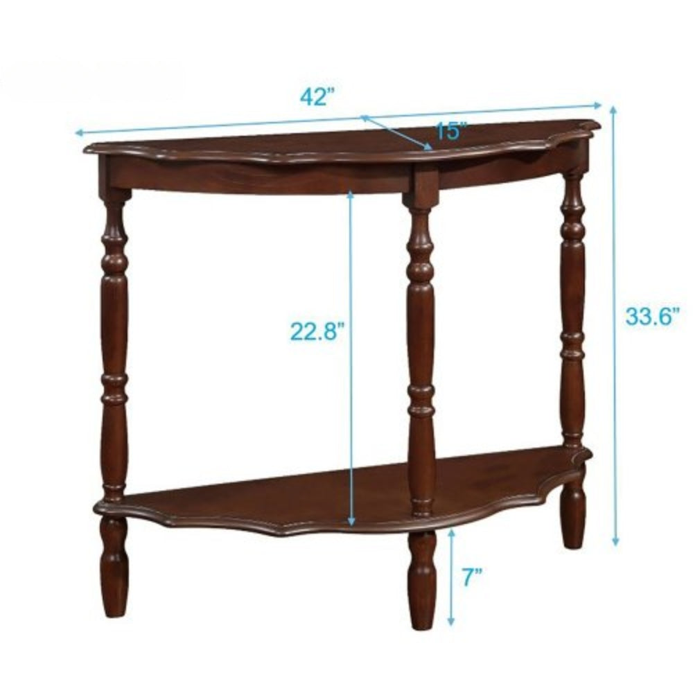 42 Inch Curved Half Moon Console Table with Cloud Design Top in Light Espresso