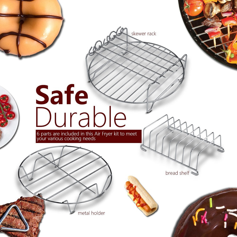 6 in 1 Multifunctional Air Fryer Accessories Set Kit Parts Metal Holder Skewer Rack Cake Barrel