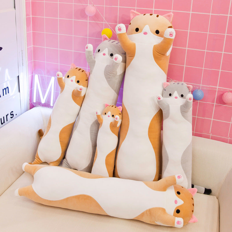 Cross-border cat long strip cat doll cute pillow lazy sleeping cushion doll plush toy