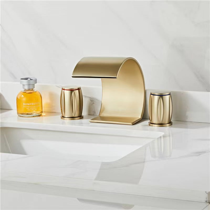 Faucet for Bathroom Sink 3 Hole, Brass Faucet Bathroom, Hot and Cold Water Mixer, Waterfall Bathroom Faucet, Two Handles Sink Faucets - THEAMBIENCEHOME