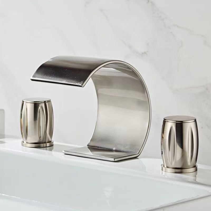 Faucet for Bathroom Sink 3 Hole, Brass Faucet Bathroom, Hot and Cold Water Mixer, Waterfall Bathroom Faucet, Two Handles Sink Faucets - THEAMBIENCEHOME