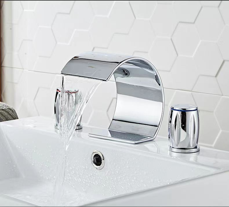 Faucet for Bathroom Sink 3 Hole, Brass Faucet Bathroom, Hot and Cold Water Mixer, Waterfall Bathroom Faucet, Two Handles Sink Faucets - THEAMBIENCEHOME