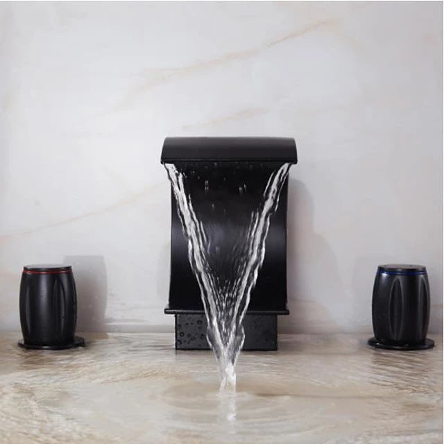 Faucet for Bathroom Sink 3 Hole, Brass Faucet Bathroom, Hot and Cold Water Mixer, Waterfall Bathroom Faucet, Two Handles Sink Faucets - THEAMBIENCEHOME