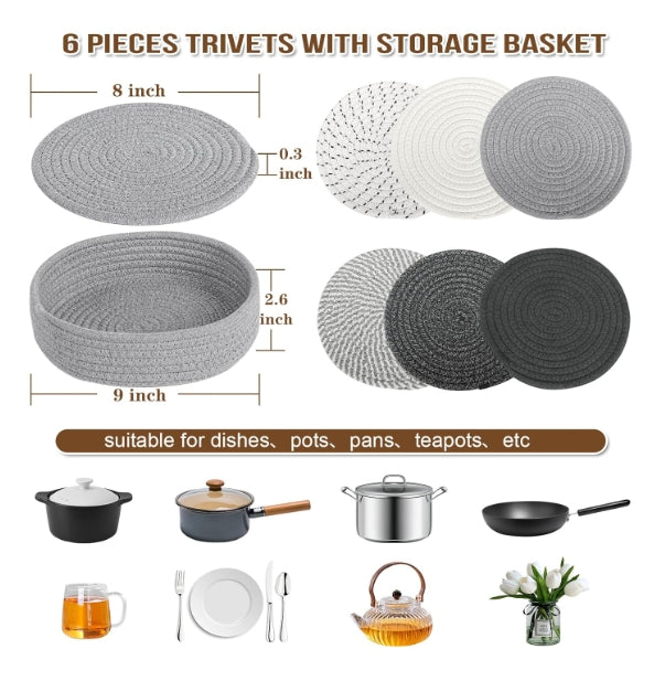 8" Trivets for Hot Dishes, 6 Heat Resistant Hot Pads - THEAMBIENCEHOME
