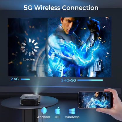 Projector With 5G WiFi And Bluetooth Native 1080P Supports 4K Suitable For Mobile Phones,PCs,TV Sticks,PS5